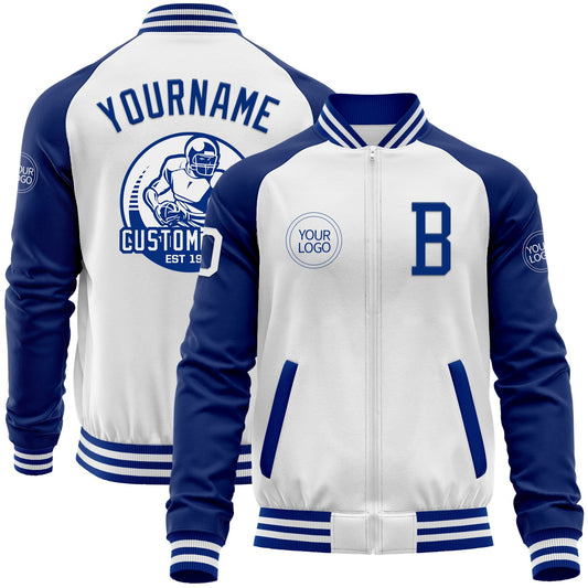 Custom White Royal Bomber Varsity Letterman Two Tone Zipper Jacket - Main View