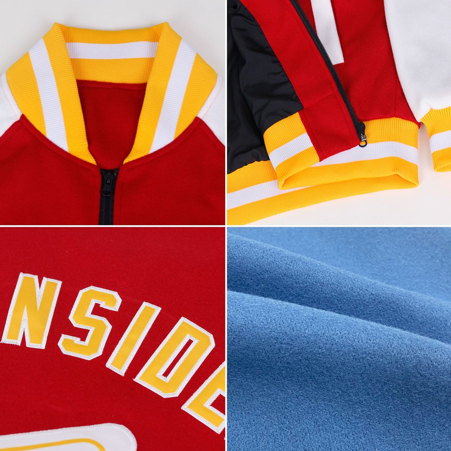 Custom Light Blue Red-White Bomber Varsity Letterman Two Tone Zipper Jacket view 2