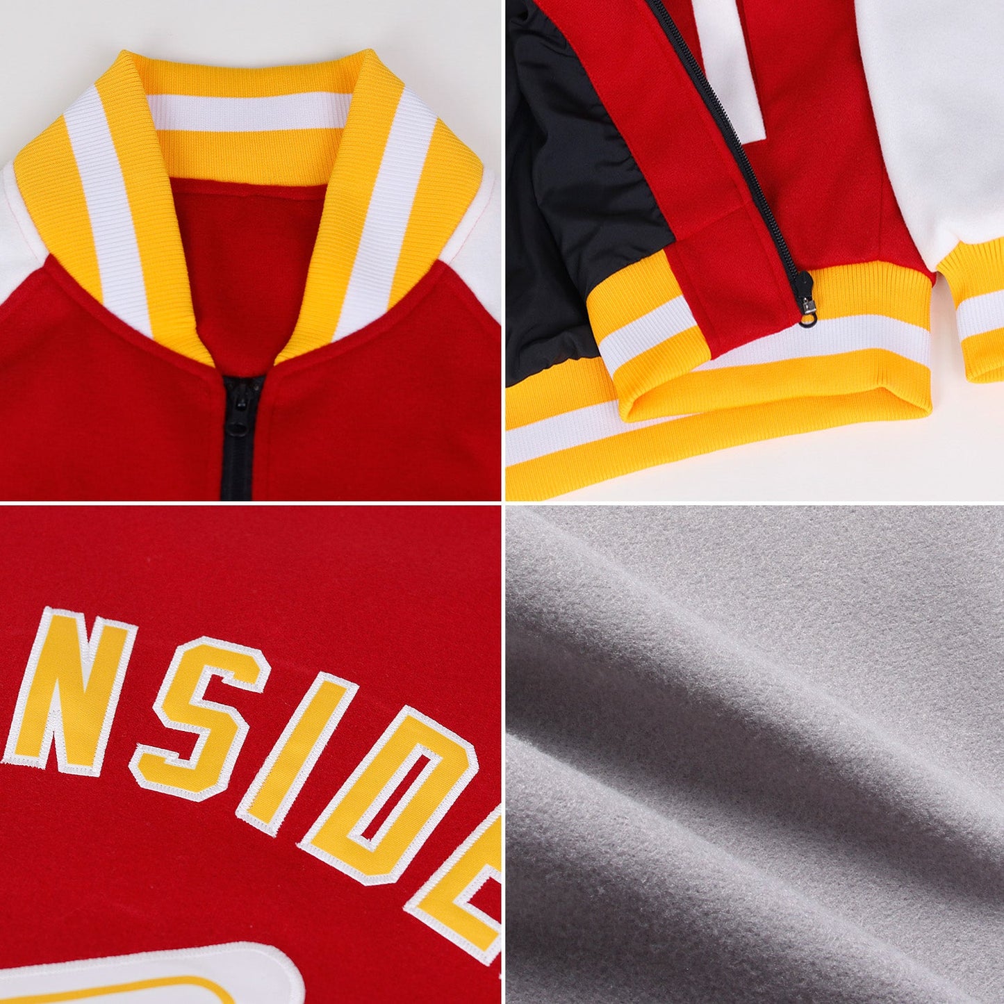 Custom Gray Gold-Black Bomber Varsity Letterman Two Tone Zipper Jacket view 2