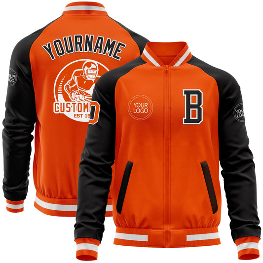 Custom Orange White-Black Bomber Varsity Letterman Two Tone Zipper Jacket - Main View