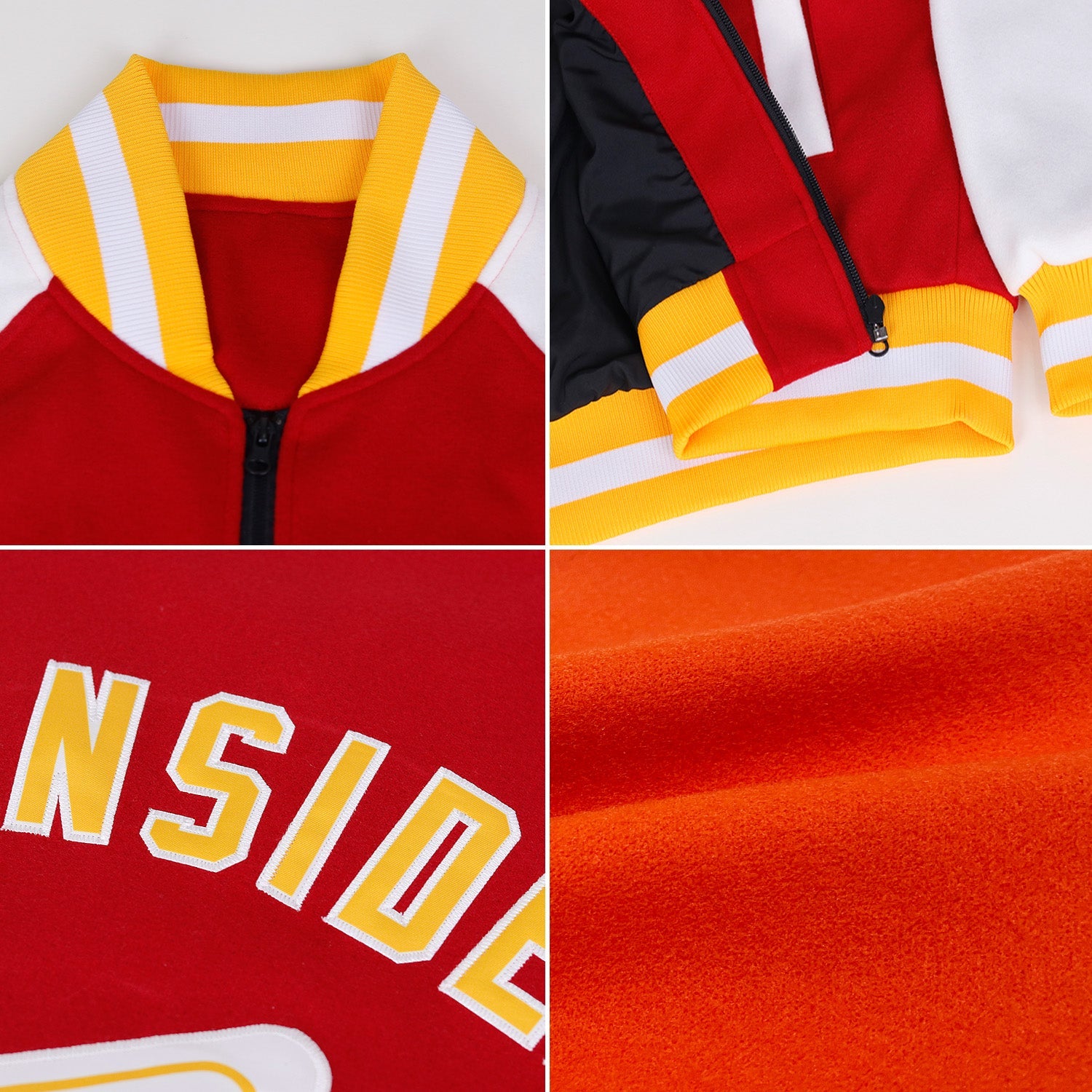 Custom Orange Black-Cream Bomber Varsity Letterman Two Tone Zipper Jacket view 2