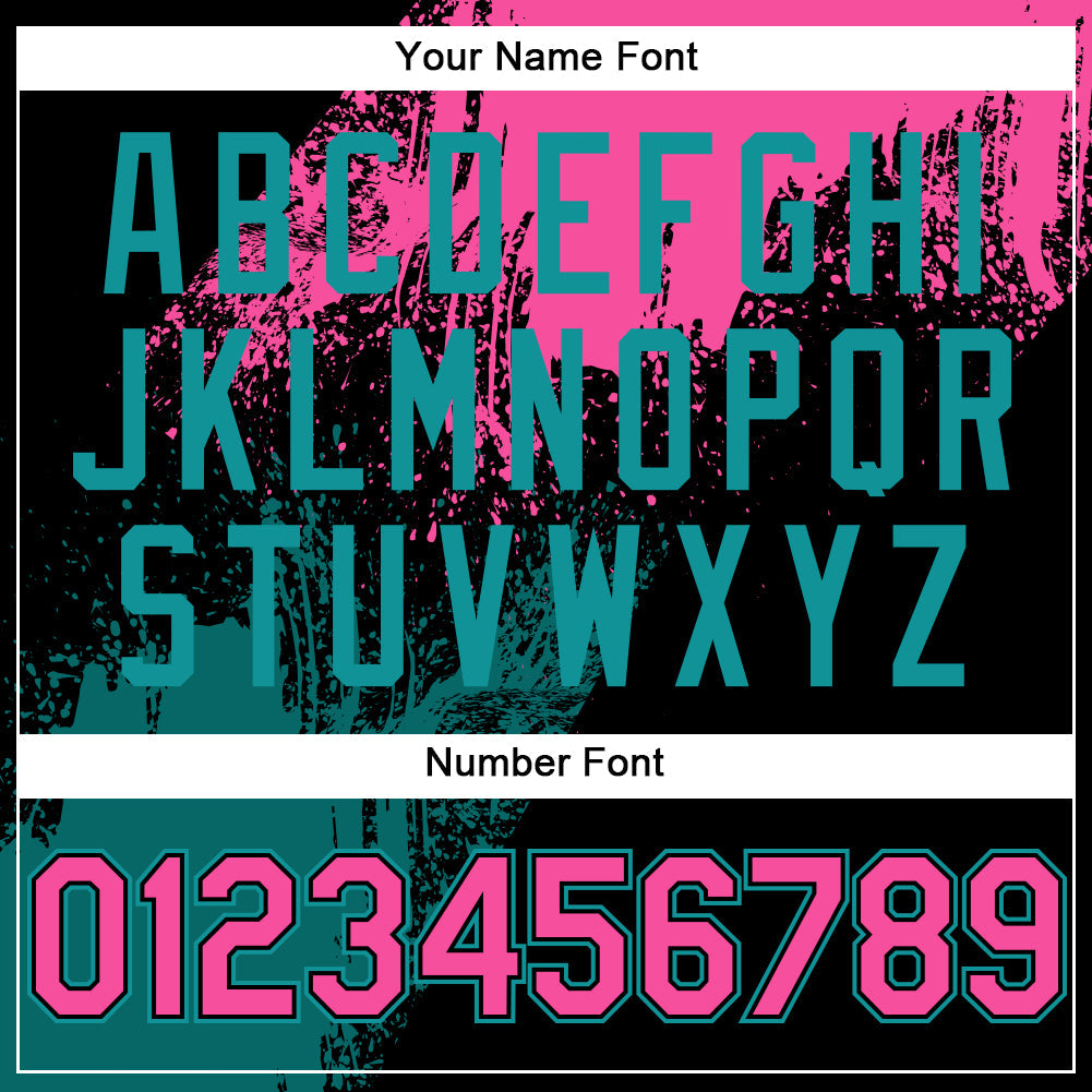 Custom Black Pink-Teal Abstract Brush Stroke 3D Pattern Design Bomber Full-Snap Varsity Letterman Hoodie Jacket view 6