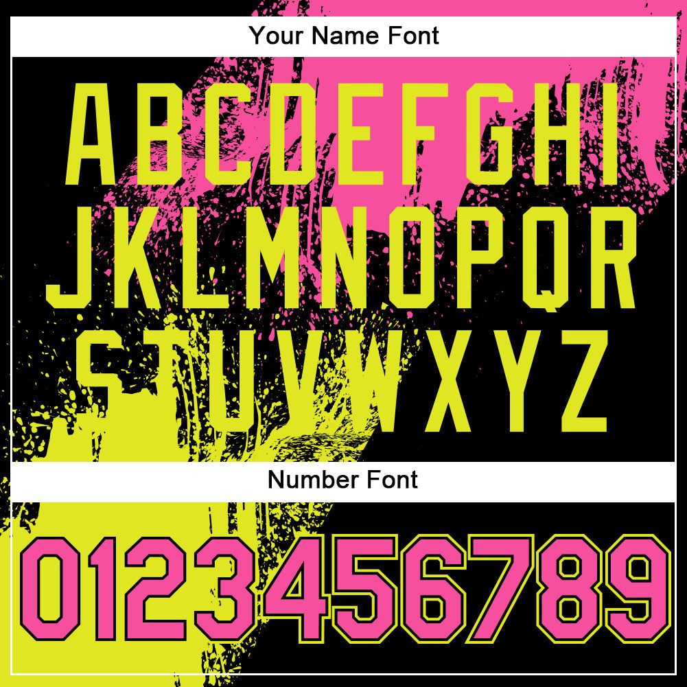 Custom Black Pink Neon Yellow-White Abstract Brush Stroke 3D Pattern Design Bomber Full-Snap Varsity Letterman Hoodie Jacket view 6