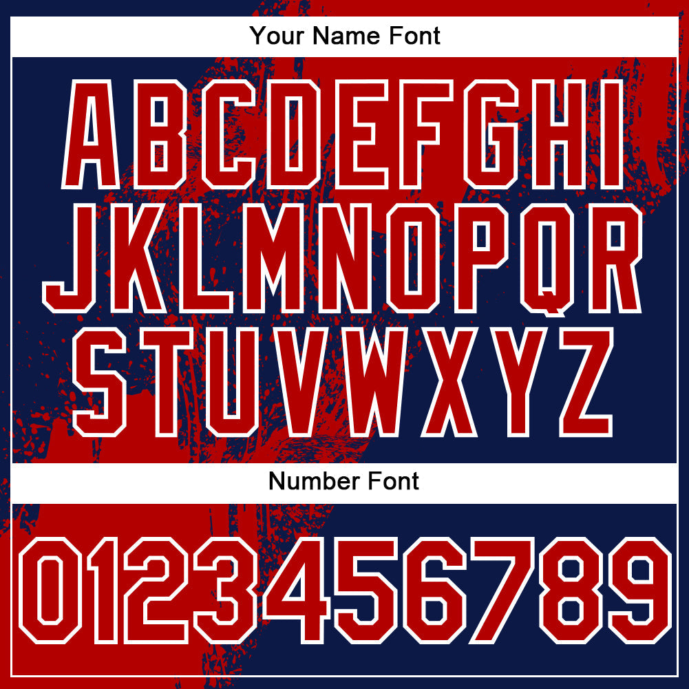 Custom Navy Red-White Abstract Brush Stroke 3D Pattern Design Bomber Full-Snap Varsity Letterman Hoodie Jacket view 6