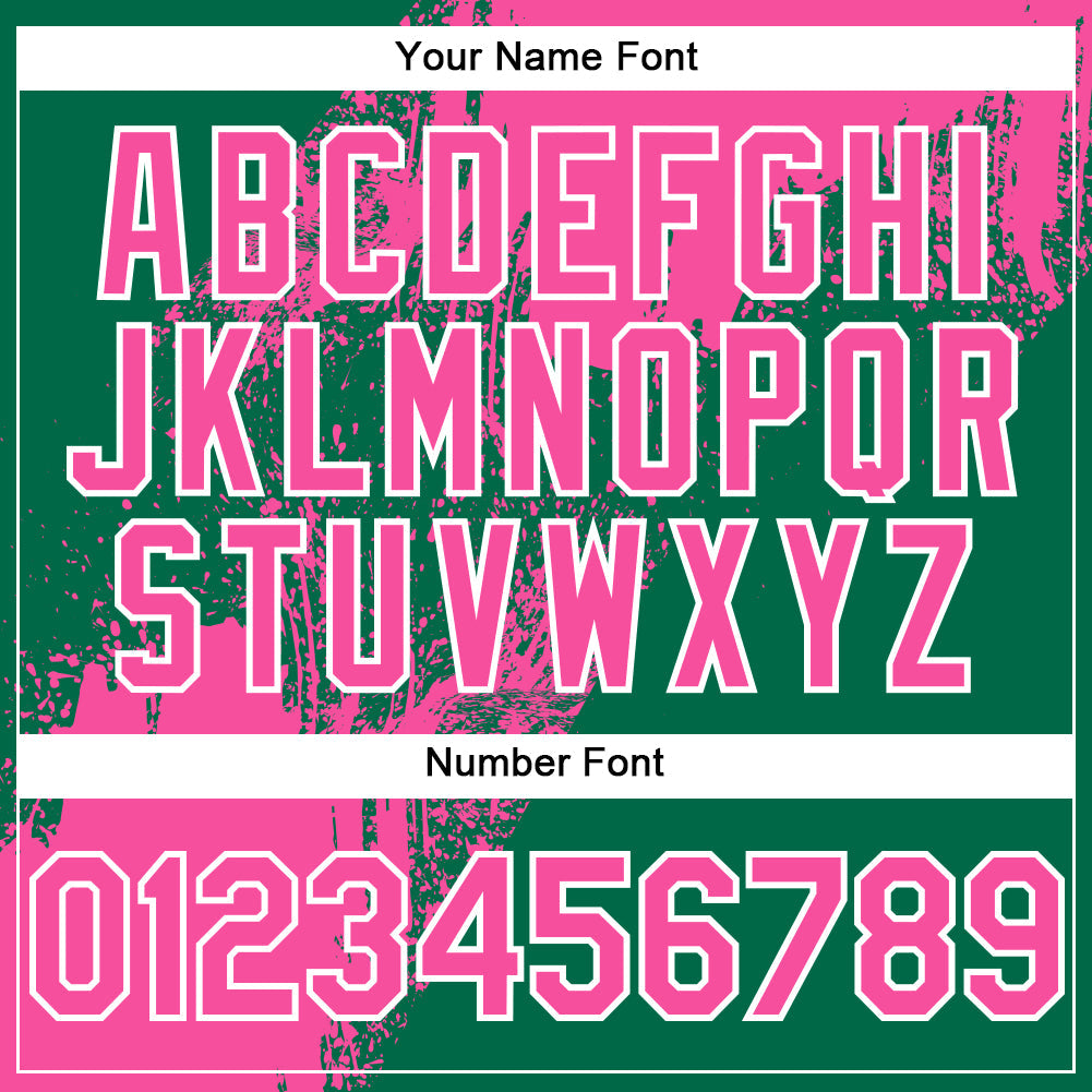 Custom Kelly Green Pink-White Abstract Brush Stroke 3D Pattern Design Bomber Full-Snap Varsity Letterman Hoodie Jacket view 6