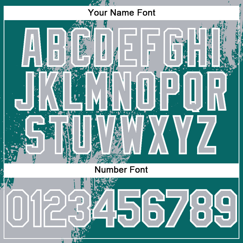 Custom Teal Gray-White Abstract Brush Stroke 3D Pattern Design Bomber Full-Snap Varsity Letterman Hoodie Jacket view 6