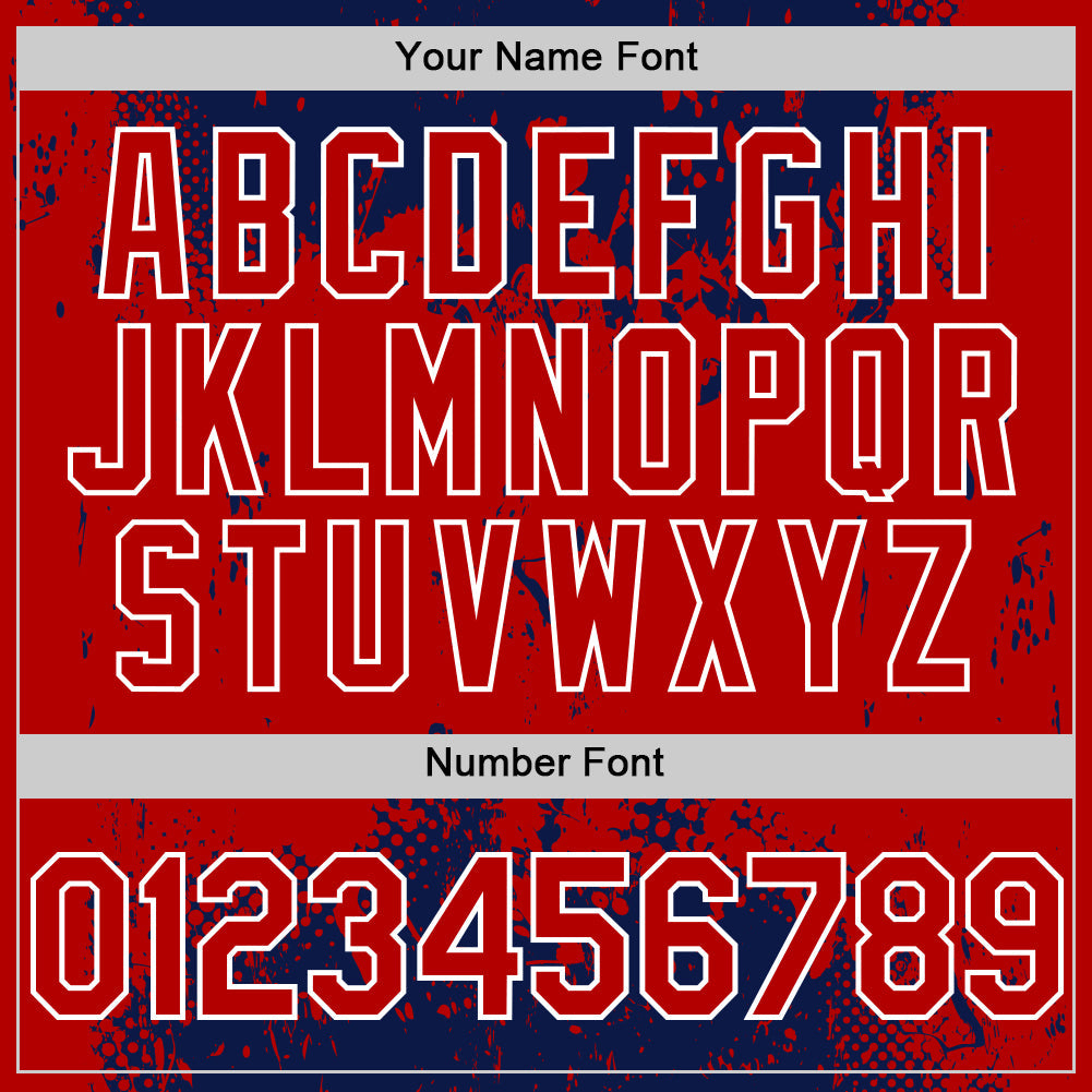 Custom Navy Red-White Splash Art 3D Pattern Design Bomber Full-Snap Varsity Letterman Hoodie Jacket view 6