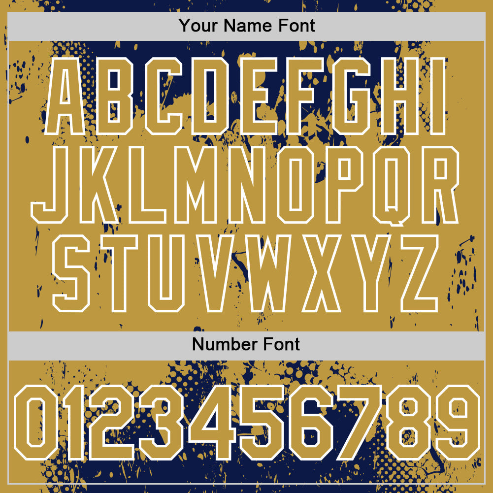 Custom Navy Old Gold-White Splash Art 3D Pattern Design Bomber Full-Snap Varsity Letterman Hoodie Jacket view 6