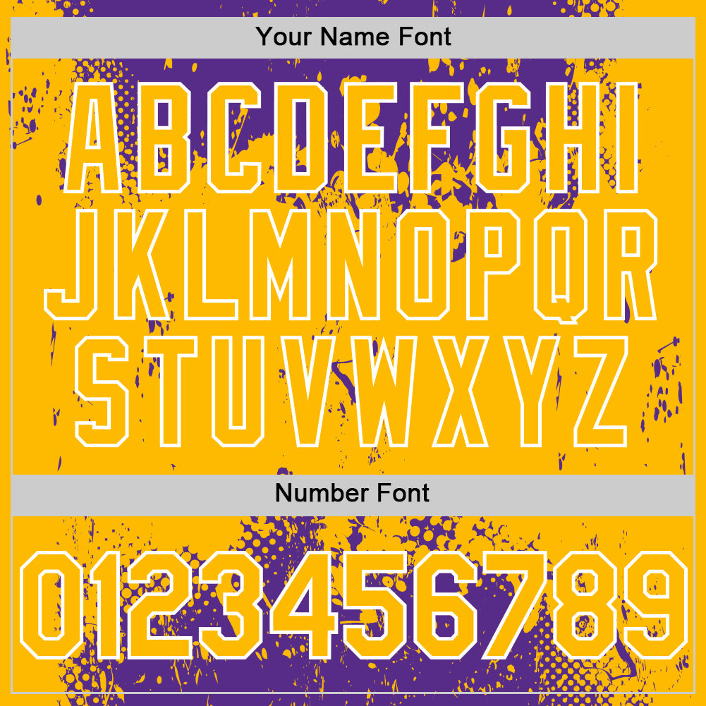 Custom Purple Gold-White Splash Art 3D Pattern Design Bomber Full-Snap Varsity Letterman Hoodie Jacket view 6