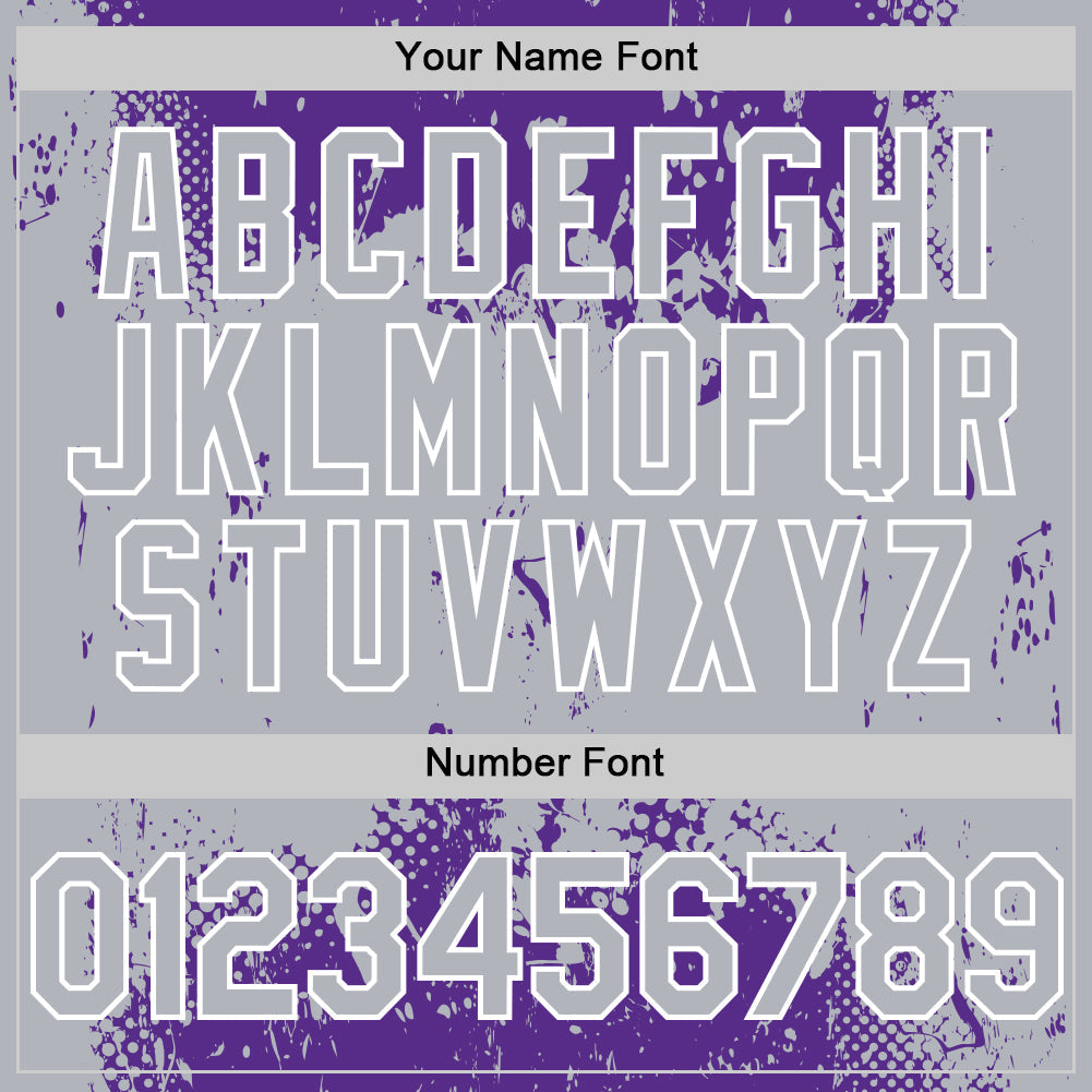 Custom Purple Gray-White Splash Art 3D Pattern Design Bomber Full-Snap Varsity Letterman Hoodie Jacket view 6