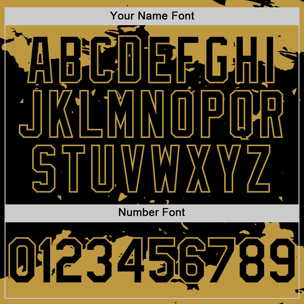 Custom Black Old Gold Splash Art 3D Pattern Design Bomber Full-Snap Varsity Letterman Hoodie Jacket view 6
