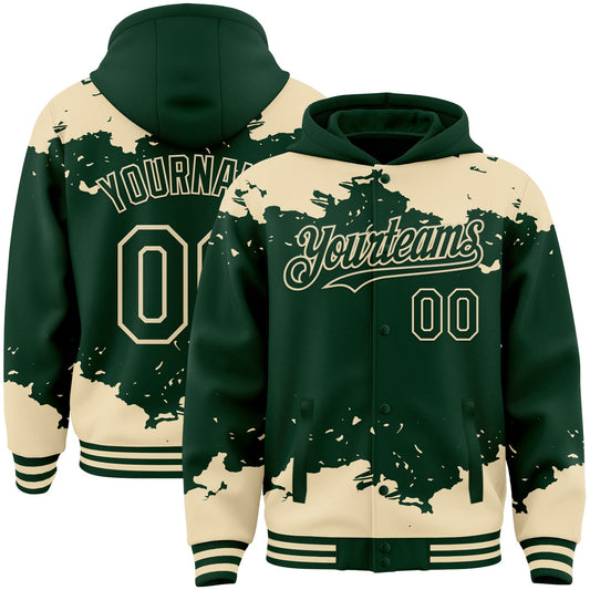 Custom Green Cream Splash Art 3D Pattern Design Bomber Full-Snap Varsity Letterman Hoodie Jacket - Main View