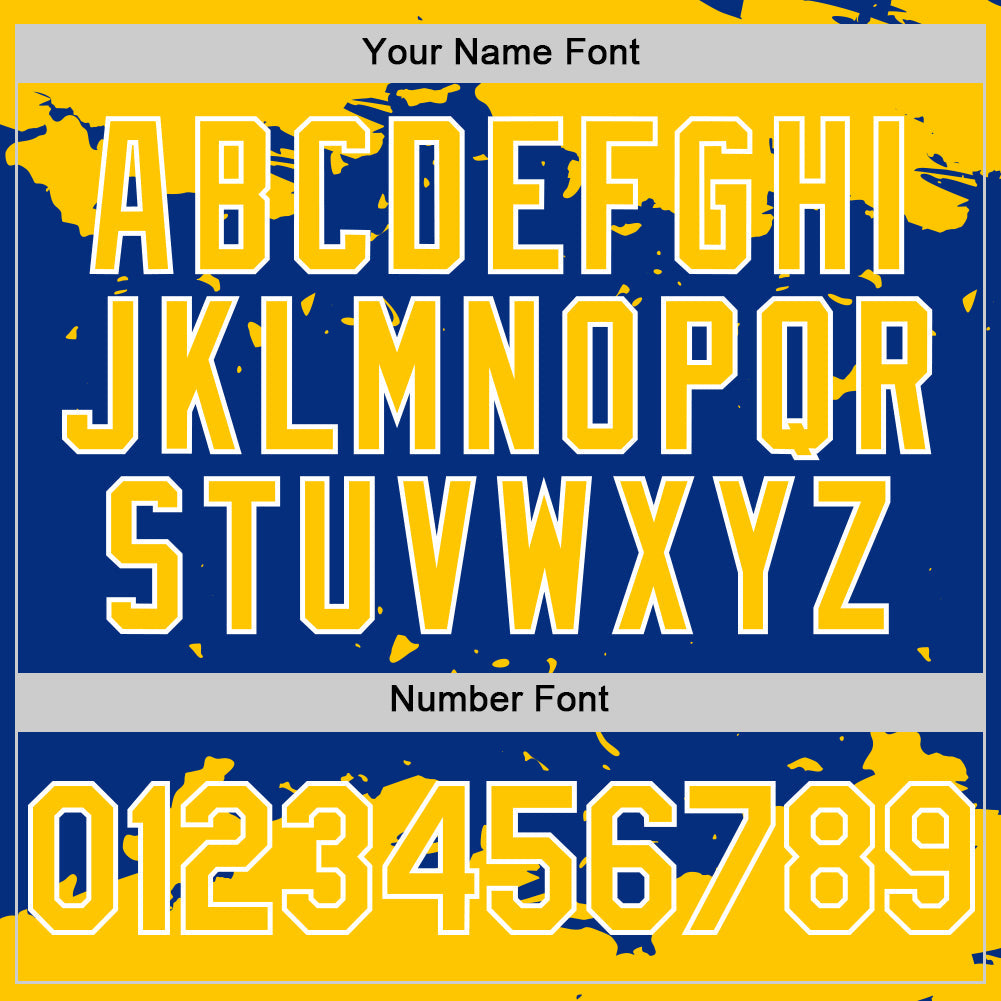 Custom Royal Yellow-White Splash Art 3D Pattern Design Bomber Full-Snap Varsity Letterman Hoodie Jacket view 6