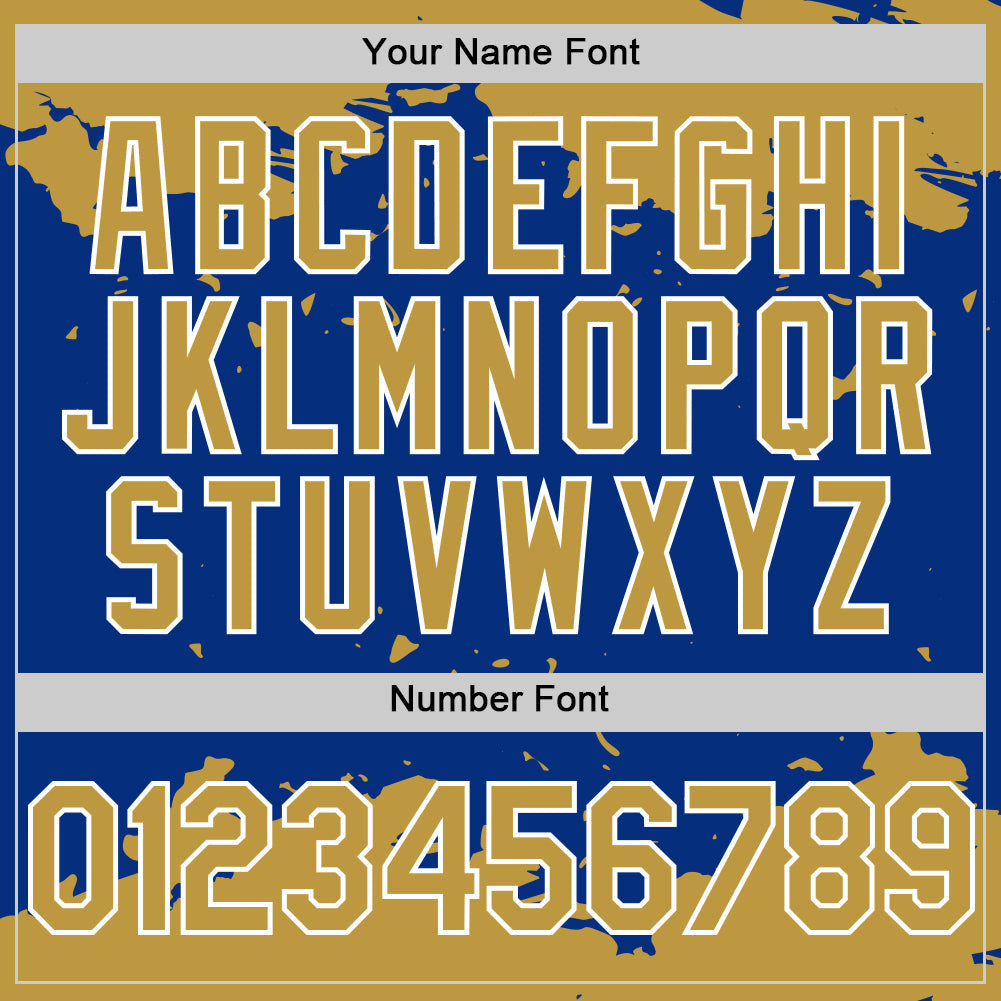 Custom Royal Old Gold-White Splash Art 3D Pattern Design Bomber Full-Snap Varsity Letterman Hoodie Jacket view 6