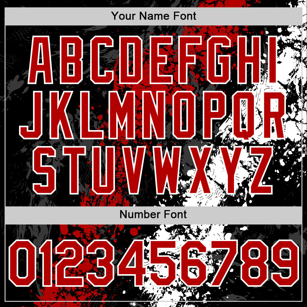 Custom Black Red-White Splash Art 3D Pattern Design Bomber Full-Snap Varsity Letterman Hoodie Jacket view 6