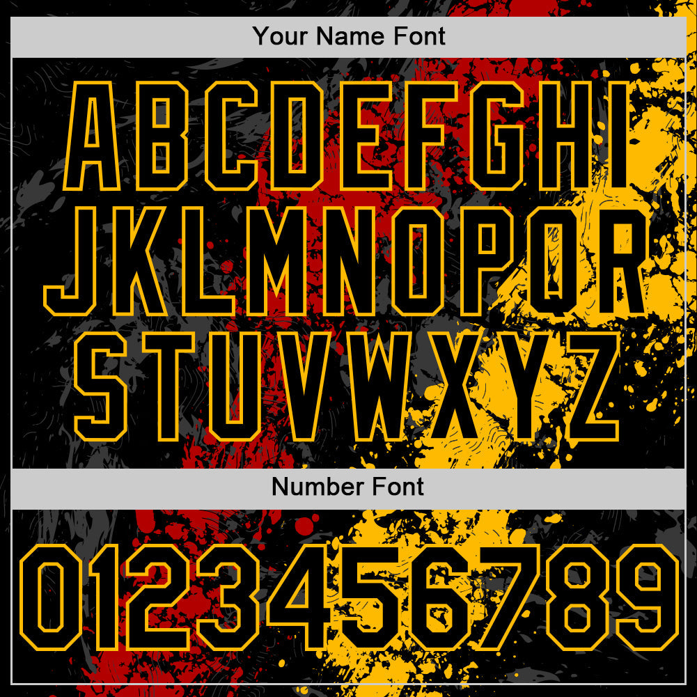 Custom Black Red-Gold Splash Art 3D Pattern Design Bomber Full-Snap Varsity Letterman Hoodie Jacket view 6