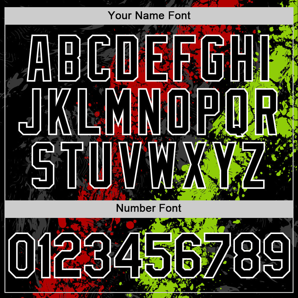Custom Black Red Neon Green-White Splash Art 3D Pattern Design Bomber Full-Snap Varsity Letterman Hoodie Jacket view 6