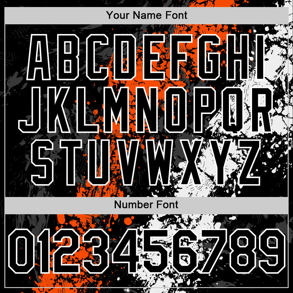 Custom Black Orange-White Splash Art 3D Pattern Design Bomber Full-Snap Varsity Letterman Hoodie Jacket view 6