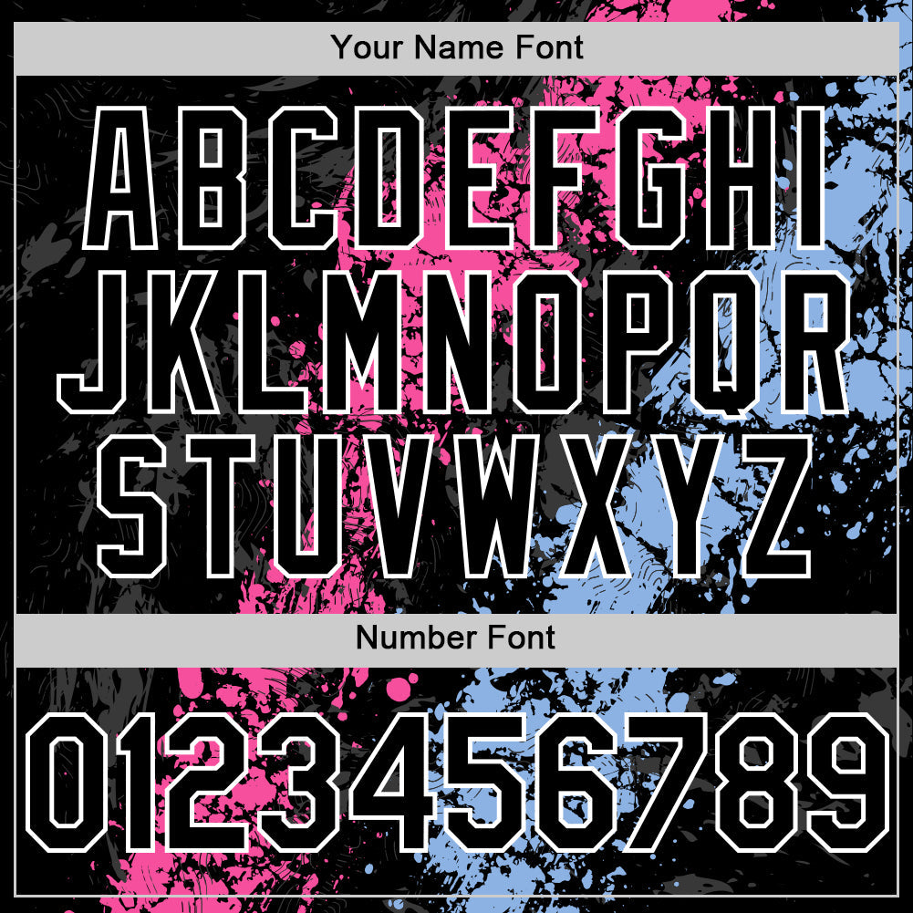 Custom Black Pink Light Blue-White Splash Art 3D Pattern Design Bomber Full-Snap Varsity Letterman Hoodie Jacket view 6