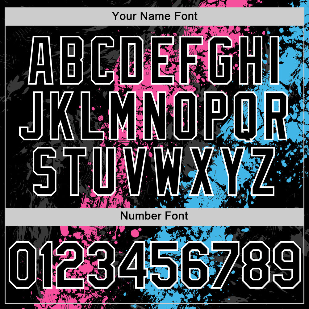 Custom Black Pink Sky Blue-White Splash Art 3D Pattern Design Bomber Full-Snap Varsity Letterman Hoodie Jacket view 6