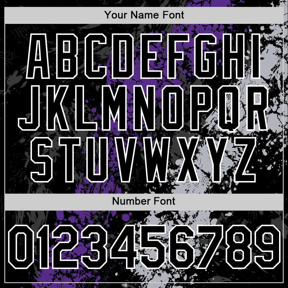 Custom Black Purple Gray-White Splash Art 3D Pattern Design Bomber Full-Snap Varsity Letterman Hoodie Jacket view 6