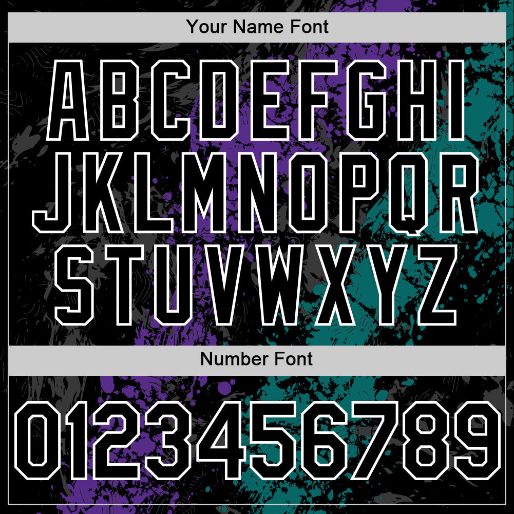 Custom Black Purple Teal-White Splash Art 3D Pattern Design Bomber Full-Snap Varsity Letterman Hoodie Jacket view 6