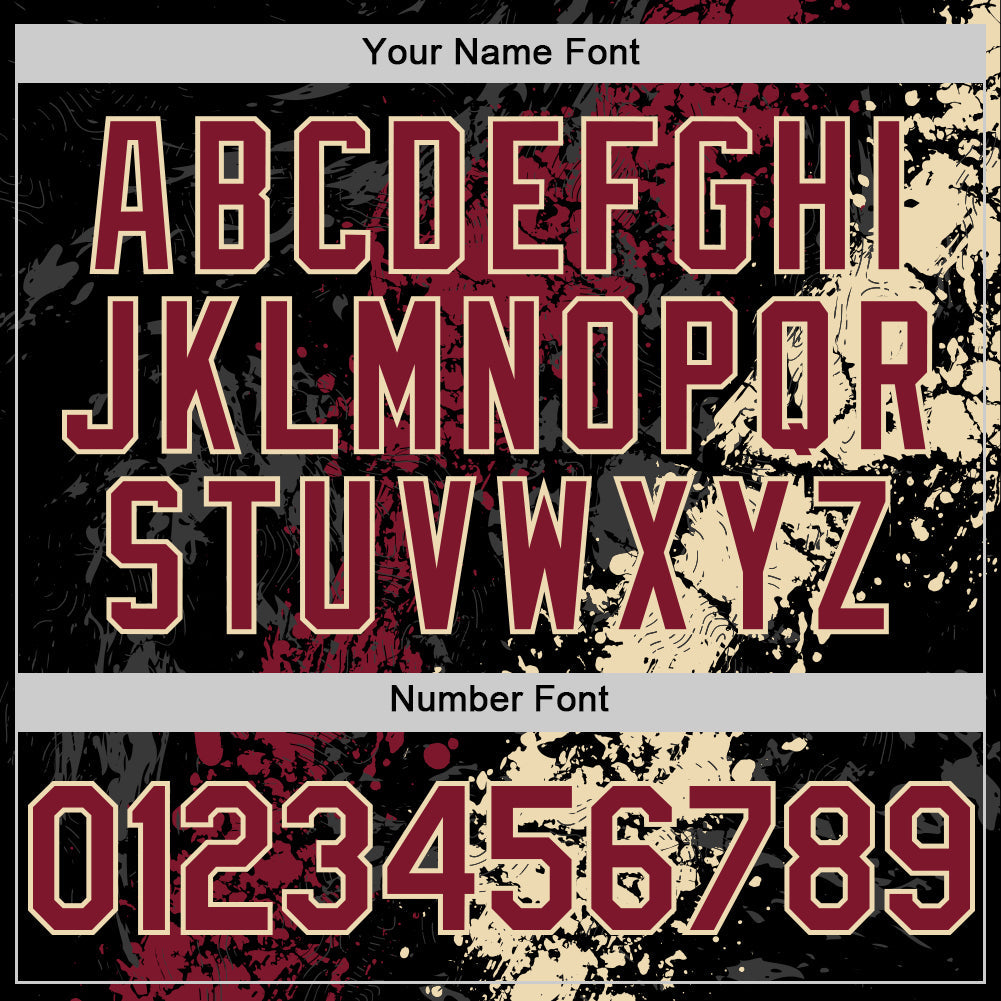 Custom Black Crimson-Cream Splash Art 3D Pattern Design Bomber Full-Snap Varsity Letterman Hoodie Jacket view 6