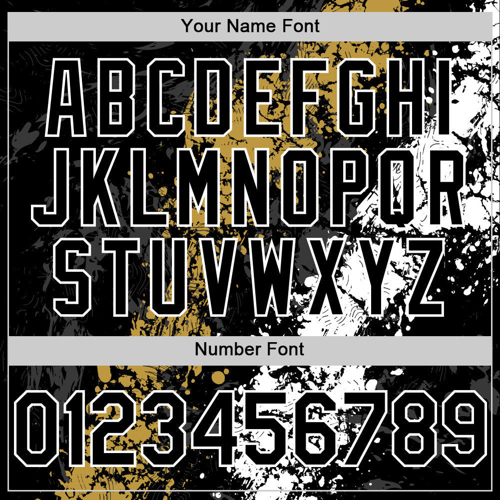 Custom Black Old Gold-White Splash Art 3D Pattern Design Bomber Full-Snap Varsity Letterman Hoodie Jacket view 6