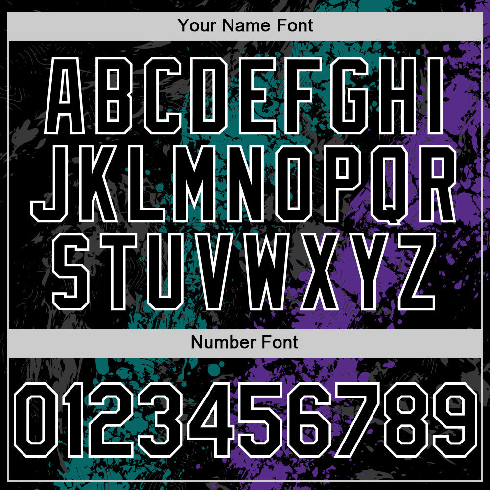 Custom Black Teal Purple-White Splash Art 3D Pattern Design Bomber Full-Snap Varsity Letterman Hoodie Jacket view 6