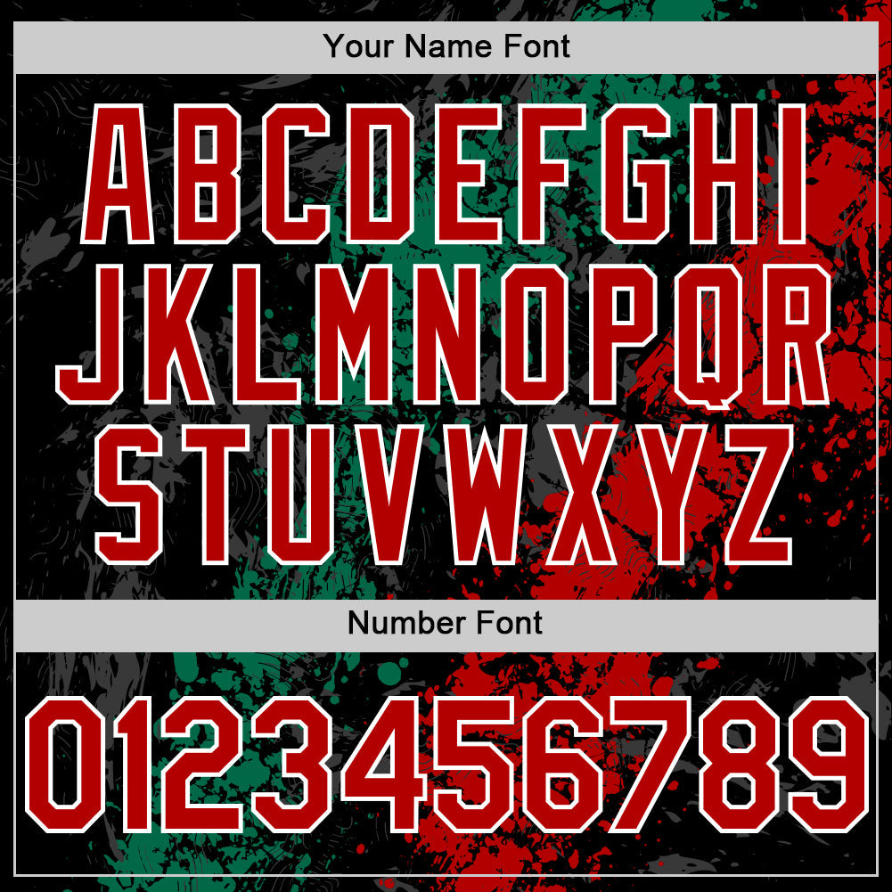 Custom Black Red Kelly Green-White Splash Art 3D Pattern Design Bomber Full-Snap Varsity Letterman Hoodie Jacket view 6