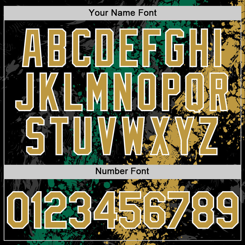 Custom Black Old Gold Kelly Green-White Splash Art 3D Pattern Design Bomber Full-Snap Varsity Letterman Hoodie Jacket view 6