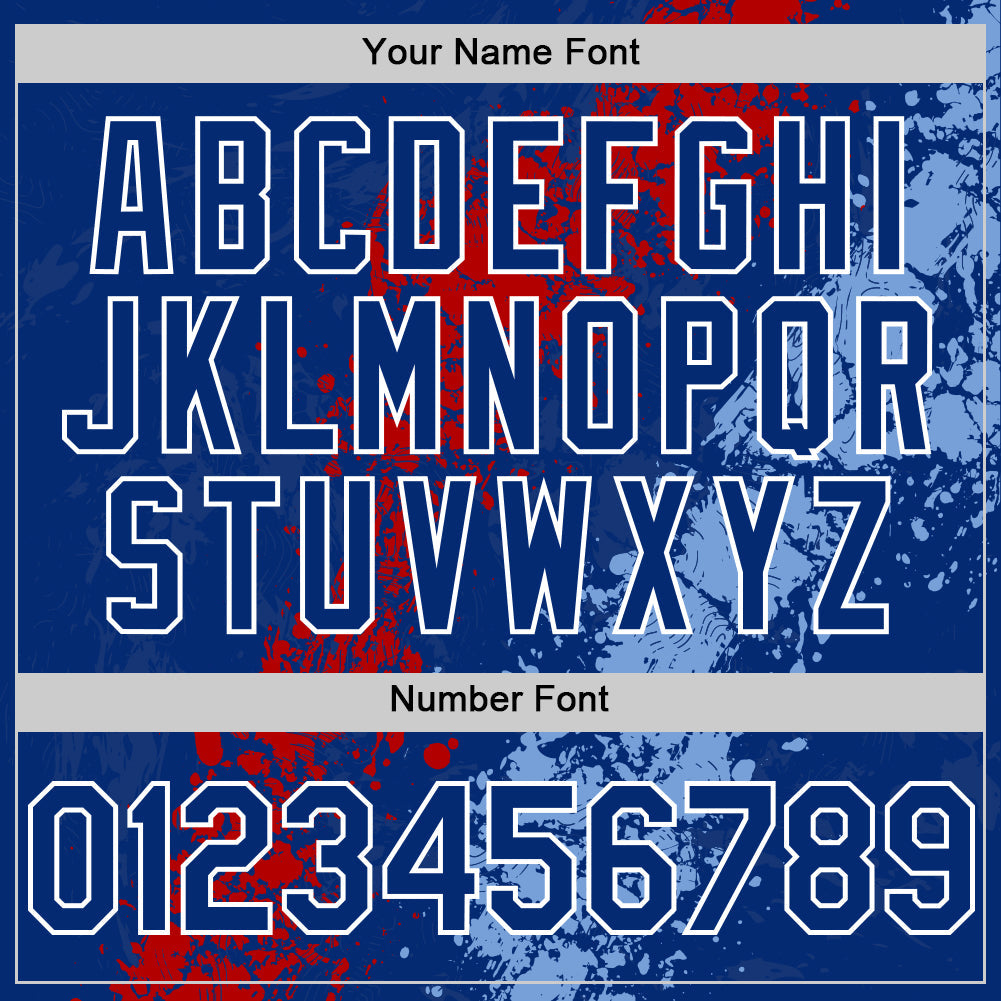 Custom Royal Red Light Blue-White Splash Art 3D Pattern Design Bomber Full-Snap Varsity Letterman Hoodie Jacket view 6