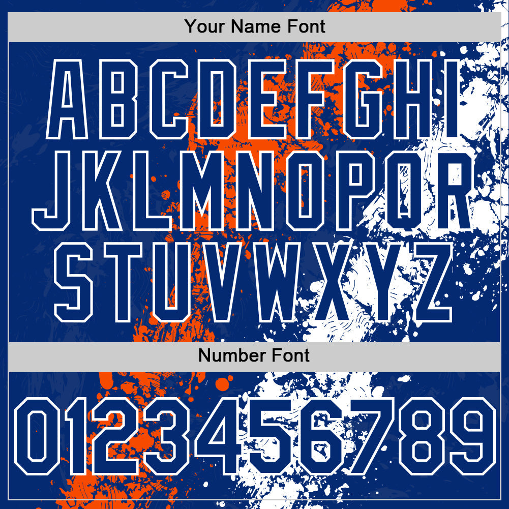 Custom Royal Orange-White Splash Art 3D Pattern Design Bomber Full-Snap Varsity Letterman Hoodie Jacket view 6