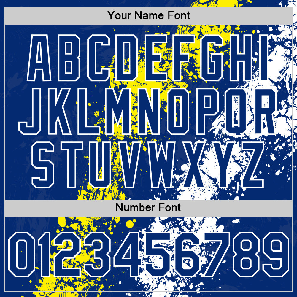 Custom Royal Light Yellow-White Splash Art 3D Pattern Design Bomber Full-Snap Varsity Letterman Hoodie Jacket view 6