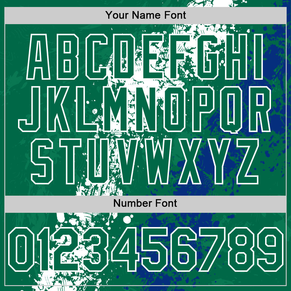 Custom Kelly Green White-Royal Splash Art 3D Pattern Design Bomber Full-Snap Varsity Letterman Hoodie Jacket view 6