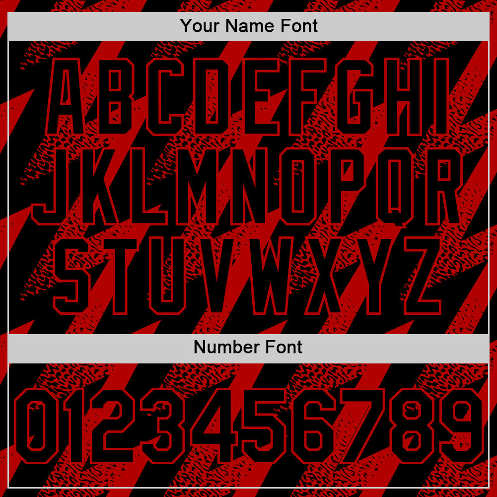 Custom Black Red Zigzag Shape 3D Pattern Design Bomber Full-Snap Varsity Letterman Hoodie Jacket view 5