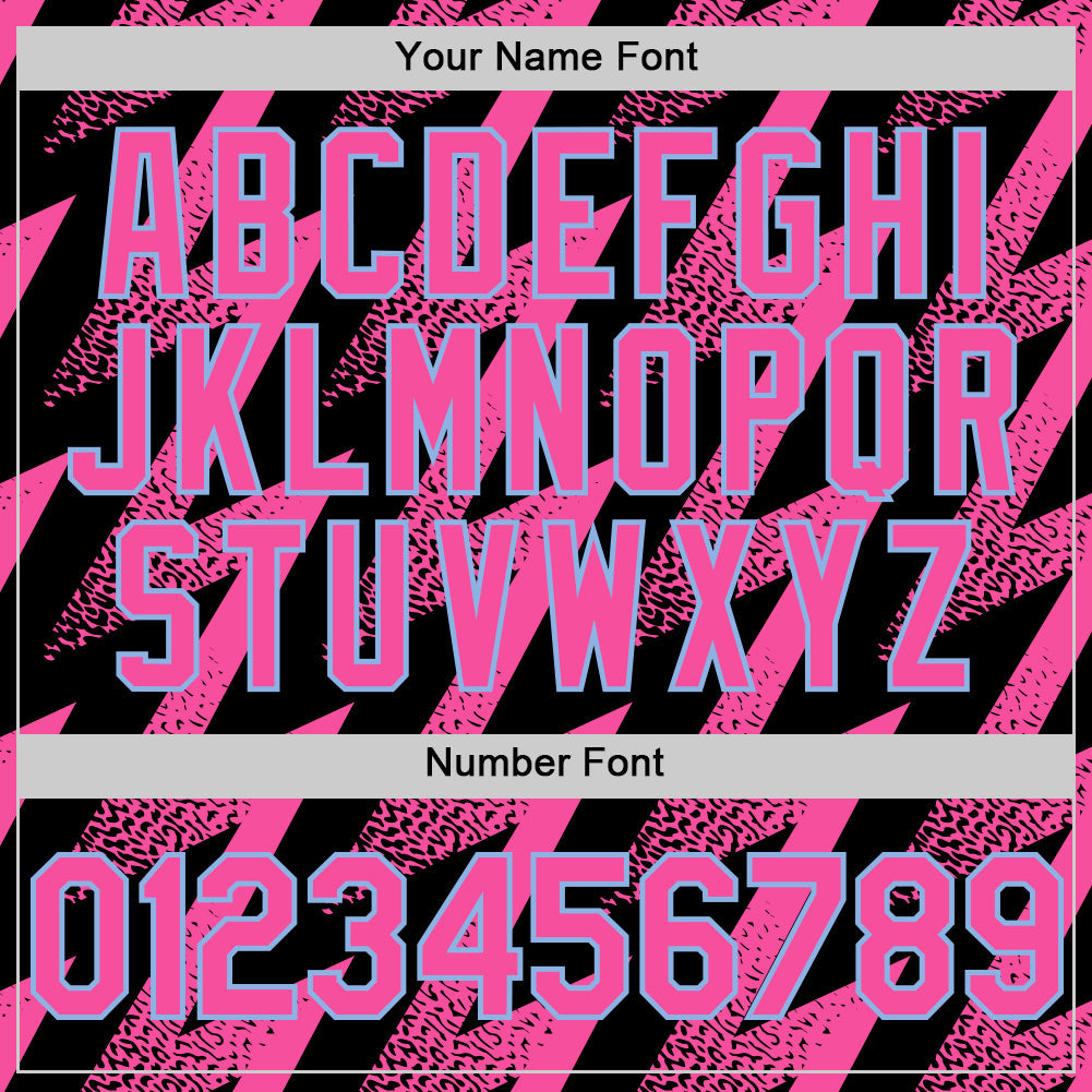 Custom Black Pink-White Zigzag Shape 3D Pattern Design Bomber Full-Snap Varsity Letterman Hoodie Jacket view 6