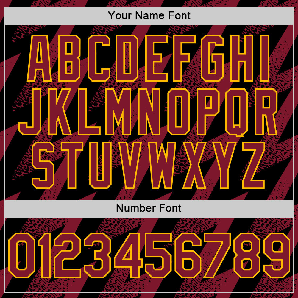 Custom Black Crimson-Gold Zigzag Shape 3D Pattern Design Bomber Full-Snap Varsity Letterman Hoodie Jacket view 6