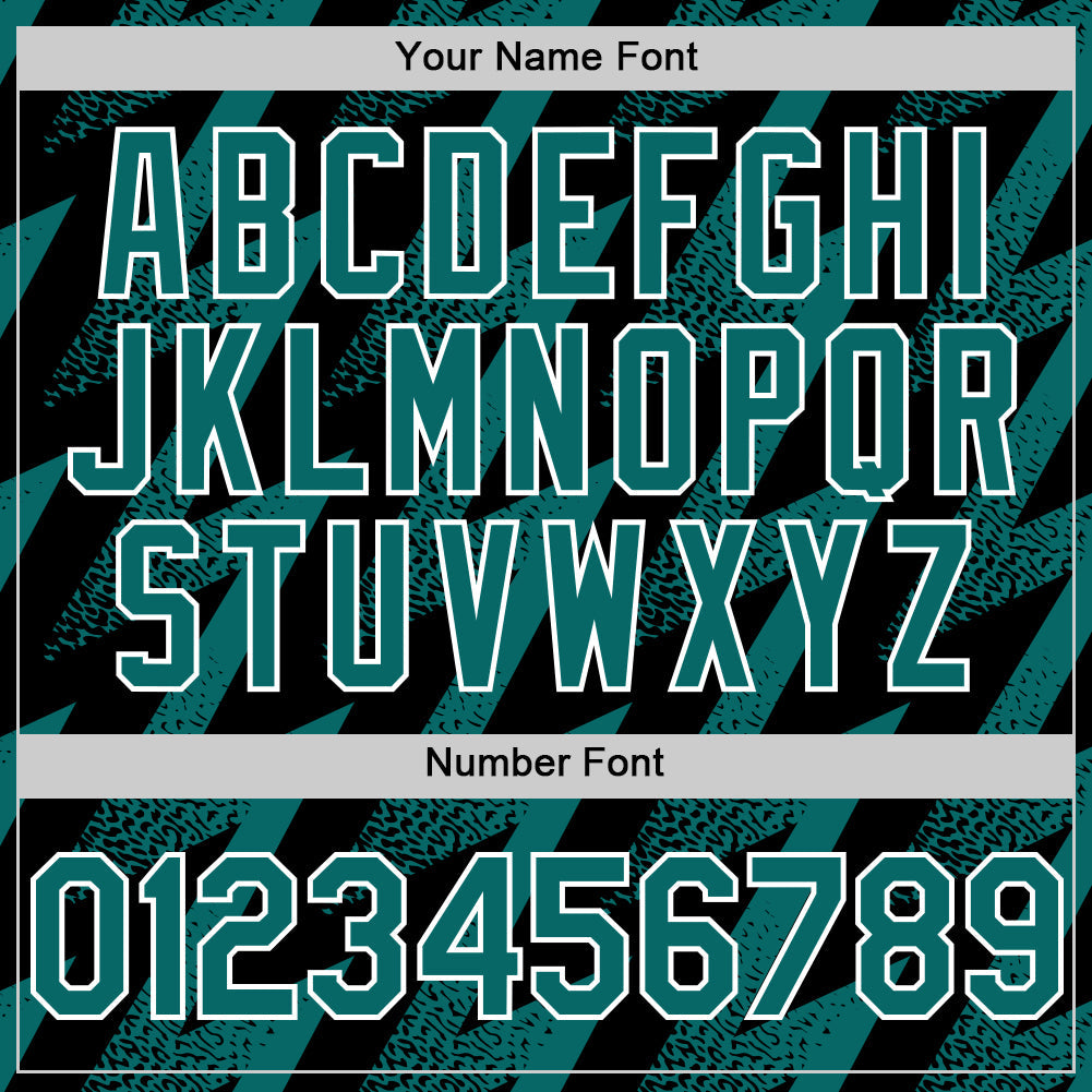 Custom Black Teal-White Zigzag Shape 3D Pattern Design Bomber Full-Snap Varsity Letterman Hoodie Jacket view 6