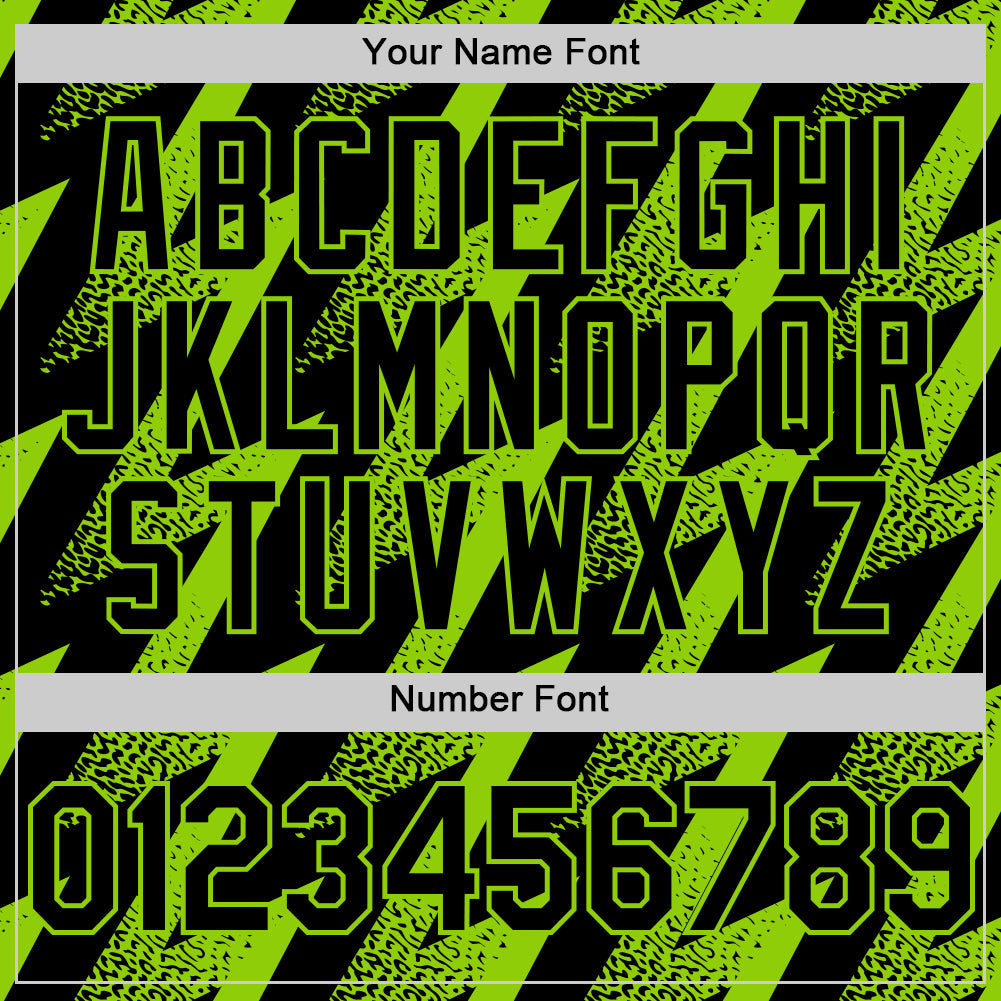 Custom Black Neon Green Zigzag Shape 3D Pattern Design Bomber Full-Snap Varsity Letterman Hoodie Jacket view 6