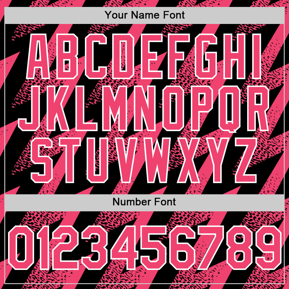 Custom Black Neon Pink-White Zigzag Shape 3D Pattern Design Bomber Full-Snap Varsity Letterman Hoodie Jacket view 6