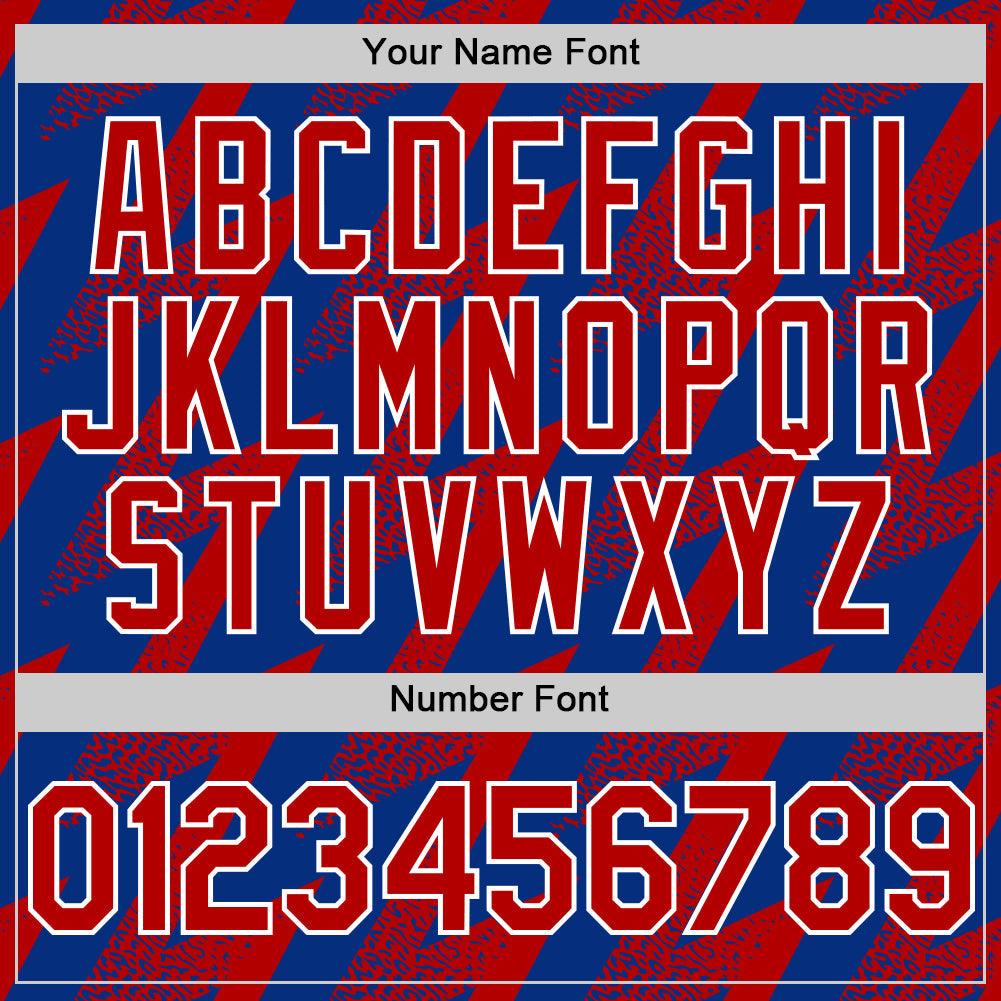 Custom Royal Red-White Zigzag Shape 3D Pattern Design Bomber Full-Snap Varsity Letterman Hoodie Jacket view 6