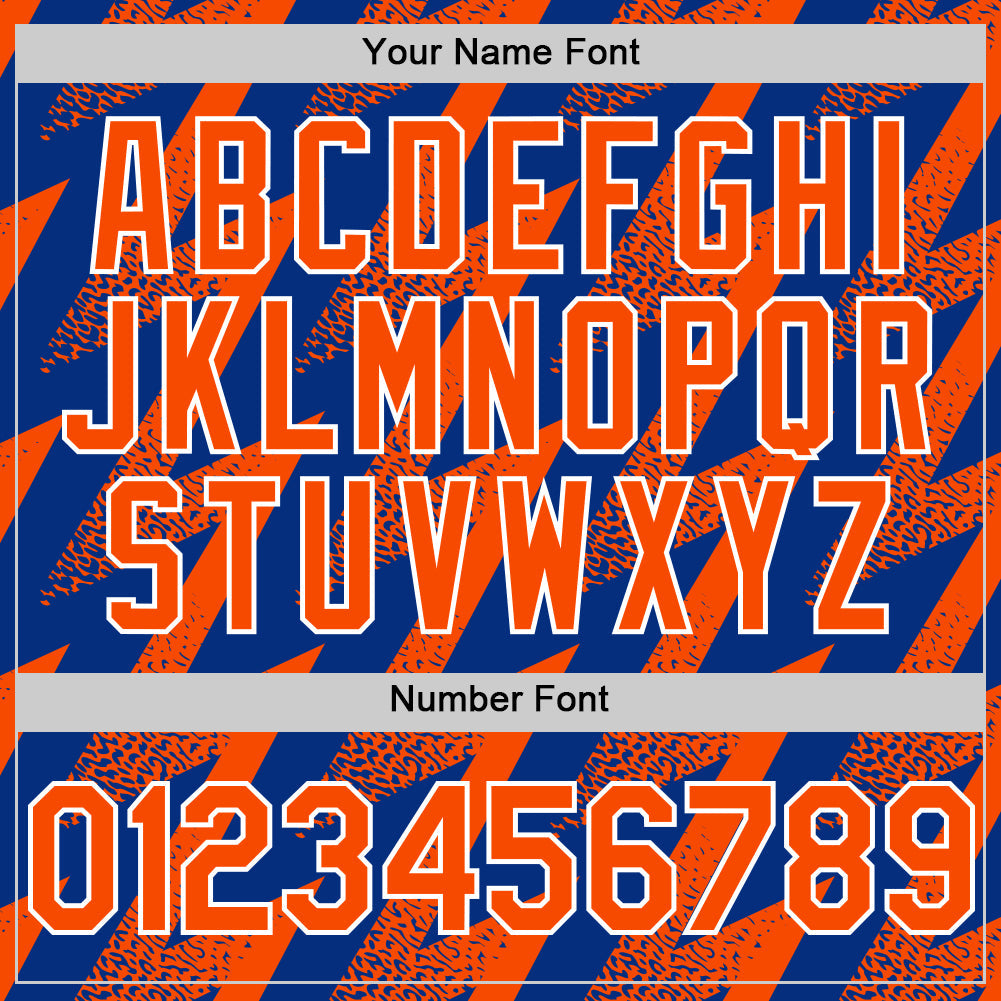 Custom Royal Orange-White Zigzag Shape 3D Pattern Design Bomber Full-Snap Varsity Letterman Hoodie Jacket view 6