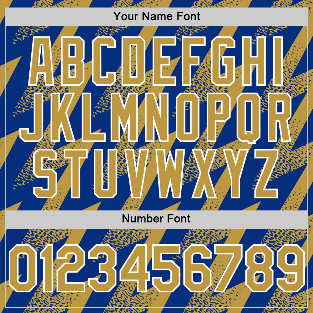 Custom Royal Old Gold-White Zigzag Shape 3D Pattern Design Bomber Full-Snap Varsity Letterman Hoodie Jacket view 6