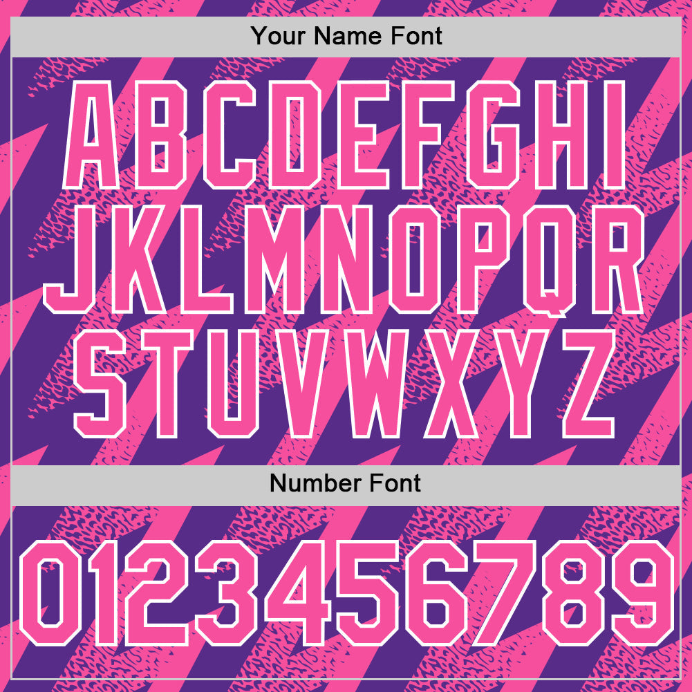 Custom Purple Pink-White Zigzag Shape 3D Pattern Design Bomber Full-Snap Varsity Letterman Hoodie Jacket view 6