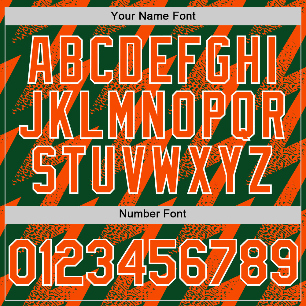 Custom Green Orange-White Zigzag Shape 3D Pattern Design Bomber Full-Snap Varsity Letterman Hoodie Jacket view 6
