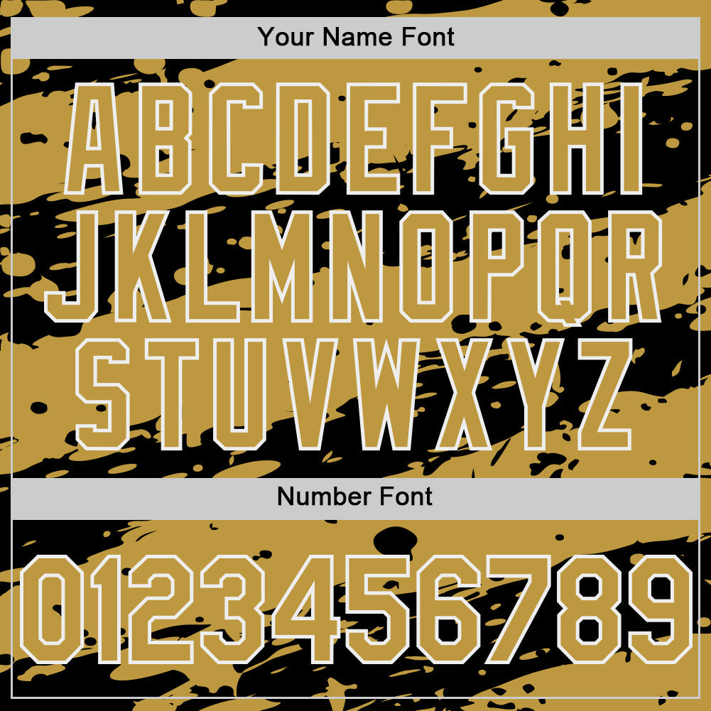 Custom Black Old Gold-White Splash 3D Pattern Design Bomber Full-Snap Varsity Letterman Hoodie Jacket view 6