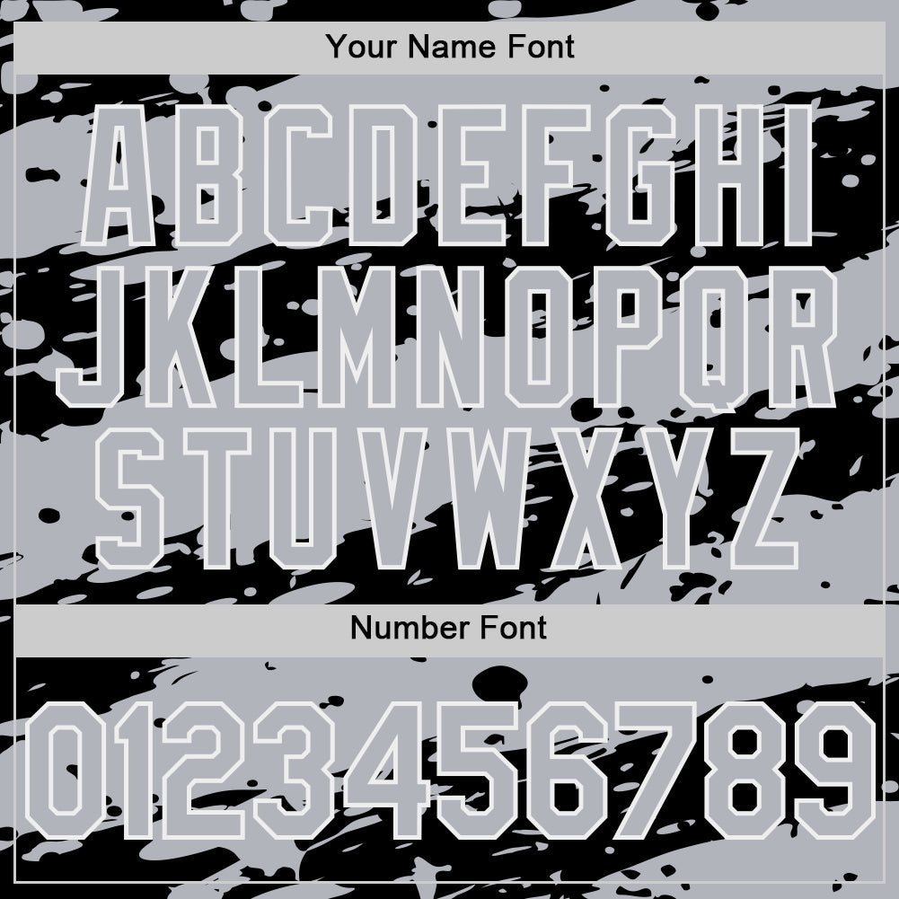 Custom Black Gray-White Splash 3D Pattern Design Bomber Full-Snap Varsity Letterman Hoodie Jacket view 6