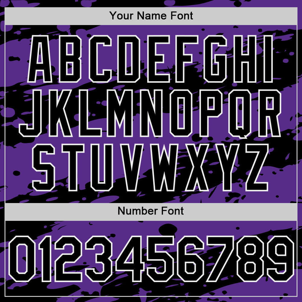 Custom Purple Black-White Splash 3D Pattern Design Bomber Full-Snap Varsity Letterman Hoodie Jacket view 6