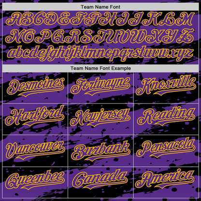 Custom Black Purple-Gold Splash 3D Pattern Design Bomber Full-Snap Varsity Letterman Hoodie Jacket view 5